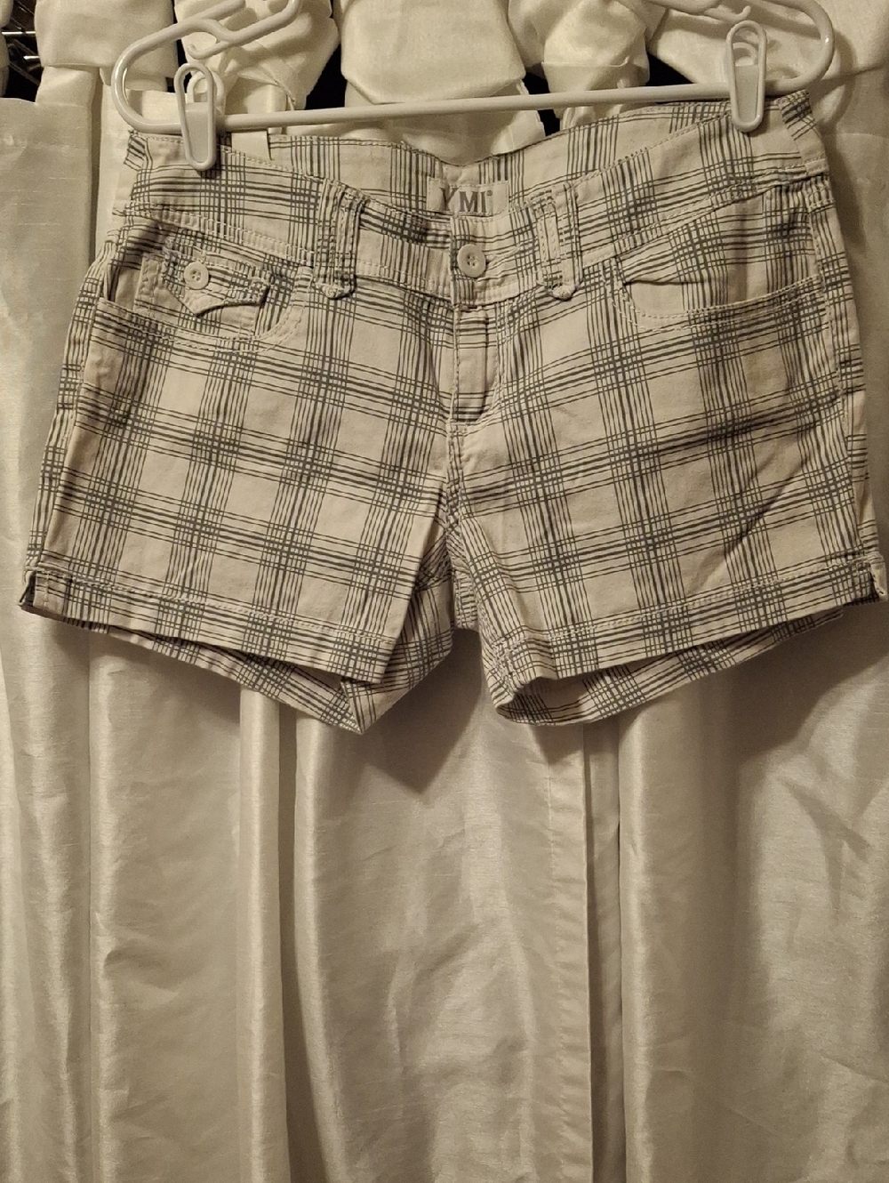 YMI Plaid Jean Shorts — White with Black Windowpane